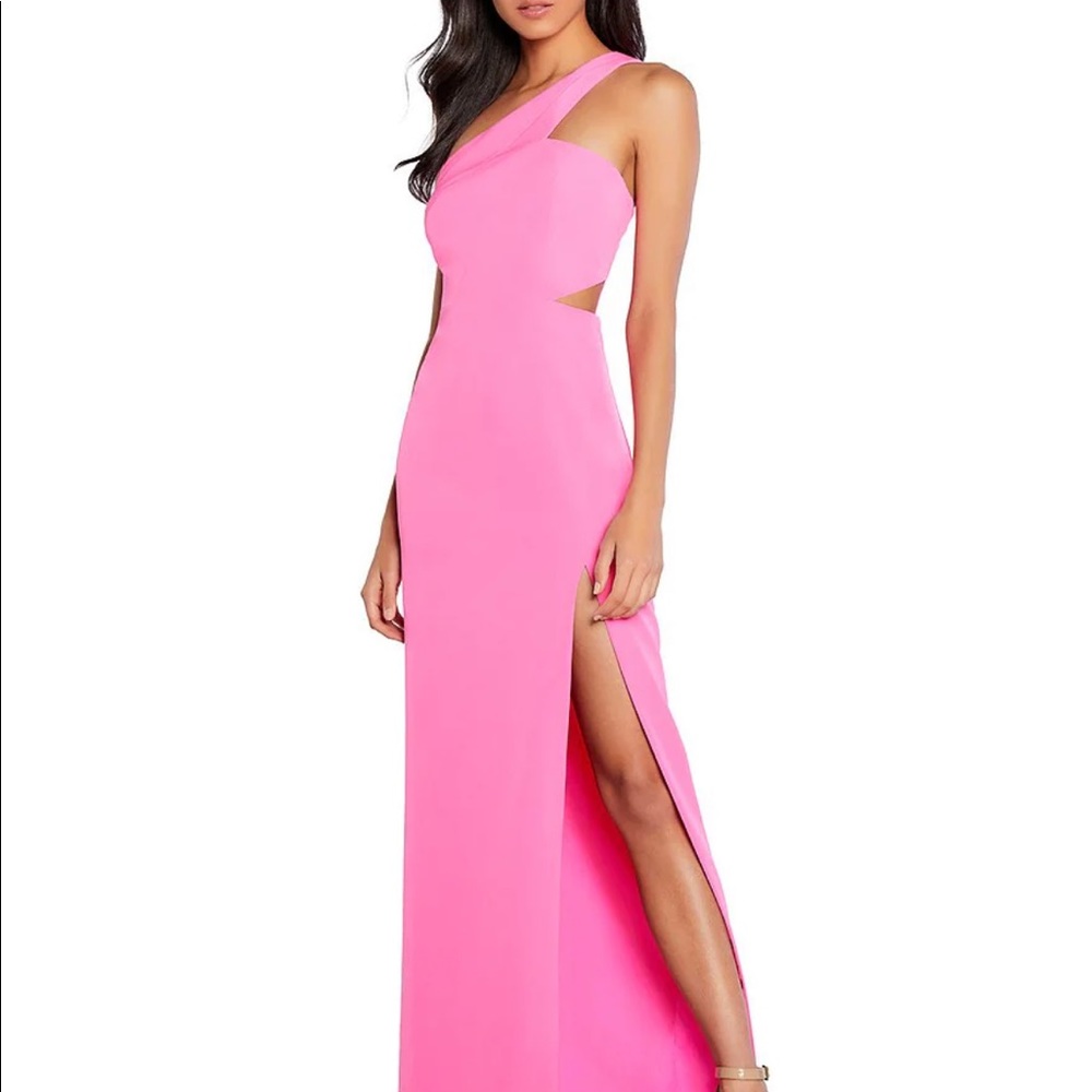 Aidan by Aidan Mattox One-Shoulder Crepe Cutout Gown